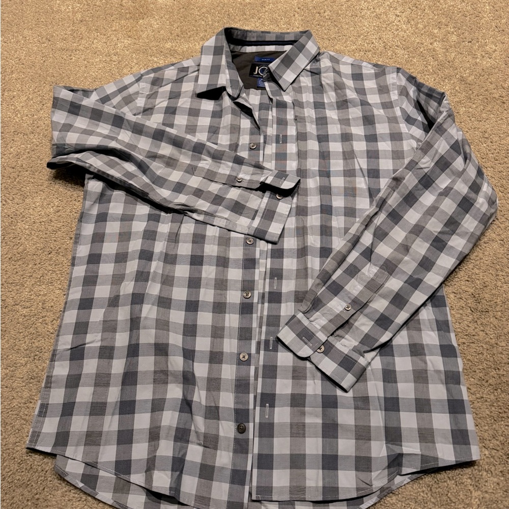 Joseph Abboud Blue and Gray Casual Button Down Shirt